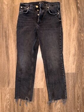 Zara Black High-Rise Raw Hem Jeans